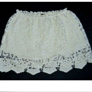 Free People  Ivory Lace Crochet Lined Mini Skirt